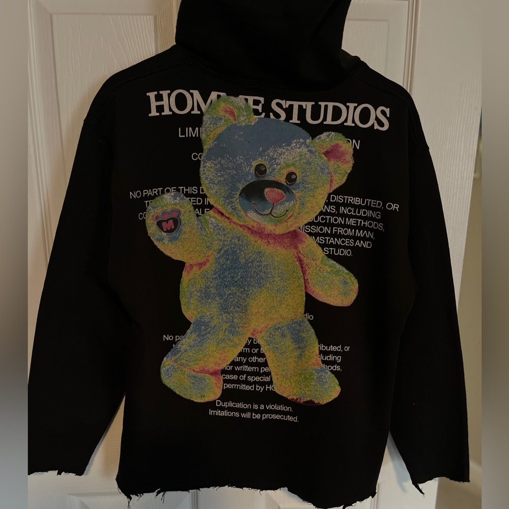 BoohooMAN black graphic hoodie raw hem kangaroo pocket Size XS